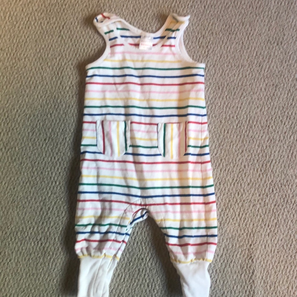 Hanna Andersson striped overalls with snaps
